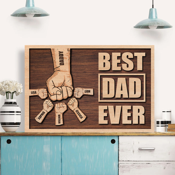 Personalized Canvas Wall Art For Dad Vintage Fist Bump Best Dad Ever Custom Name Poster Prints Decor Fathers Day Gifts