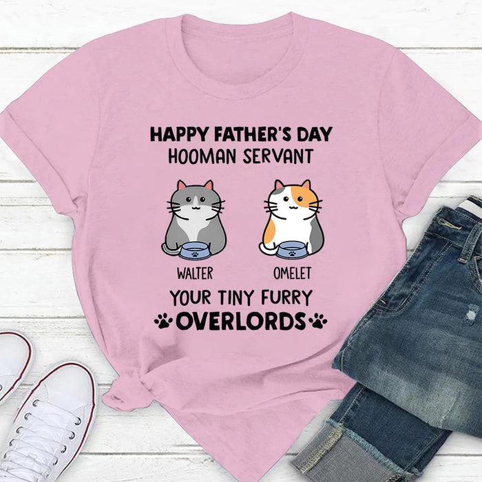 Personalized T-Shirt For Cat Lovers Happy Father's Day Hooman Servant Custom Name Gifts For Cat Owners Cat Dad Tee Shirt
