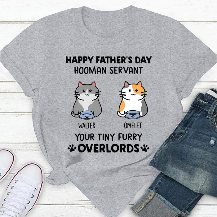 Personalized T-Shirt For Cat Lovers Happy Father's Day Hooman Servant Custom Name Gifts For Cat Owners Cat Dad Tee Shirt