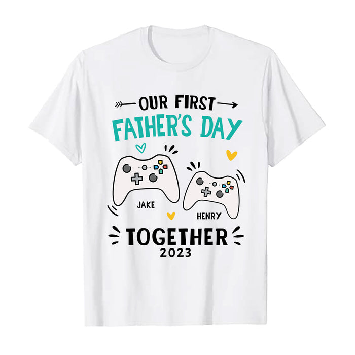 Personalized Matching T-Shirt & Baby Onesie Our First Father's Day Together Video Game Custom Name Daddy & Baby Set