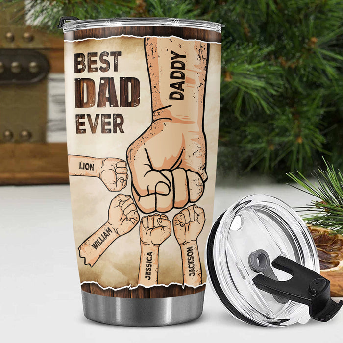 Personalized Tumbler For Dad From Son Daughter Awesome Dad Ever Fist Bump Custom Name 20oz Travel Cup Fathers Day Gifts
