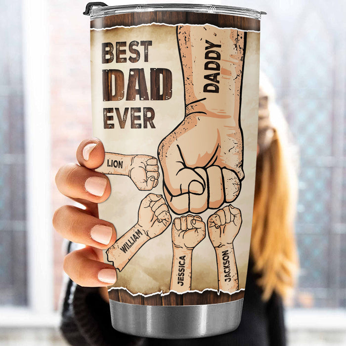 Personalized Tumbler For Dad From Son Daughter Awesome Dad Ever Fist Bump Custom Name 20oz Travel Cup Fathers Day Gifts