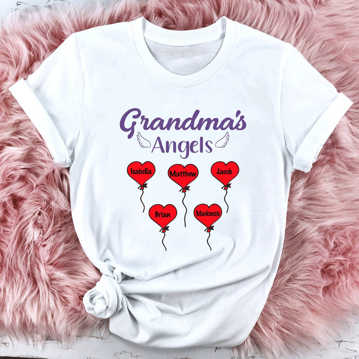 Personalized T-Shirt For Nana Grandma's Angels With Heart Balloon Shirt Custom Kids Name