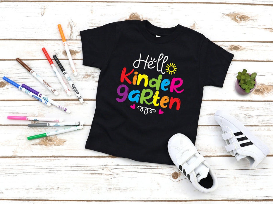 Personalized T-Shirt For Kids Hello Kindergarten Custom Grade Level Back To School Outfit Color Letter Design Shirt