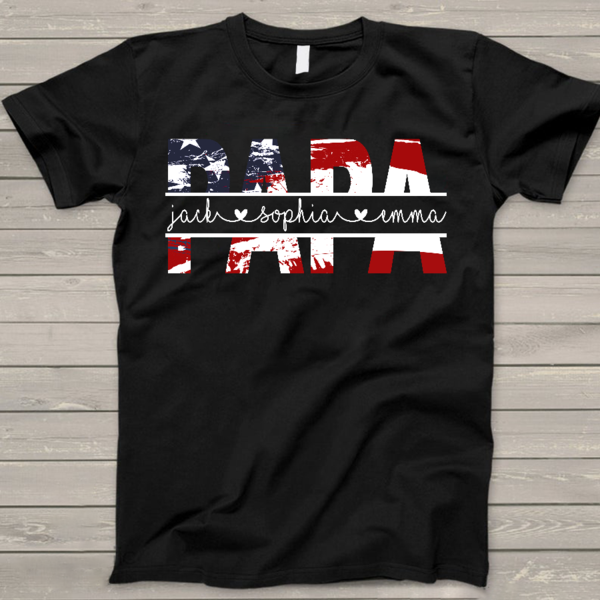 Personalized T-Shirt For Grandpa Papa American Flag Shirt Custom Kids Names Shirt For 4th July