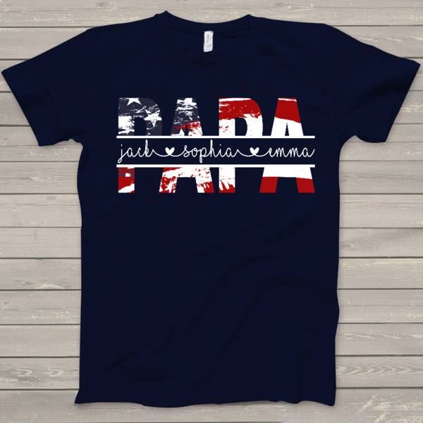 Personalized T-Shirt For Grandpa Papa American Flag Shirt Custom Kids Names Shirt For 4th July