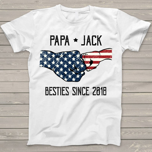 Personalized T-Shirt For Grandpa Papa And Kid Besties Since Year American Flag Shirt