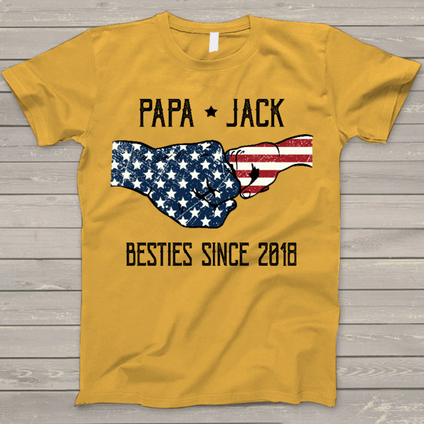 Personalized T-Shirt For Grandpa Papa And Kid Besties Since Year American Flag Shirt