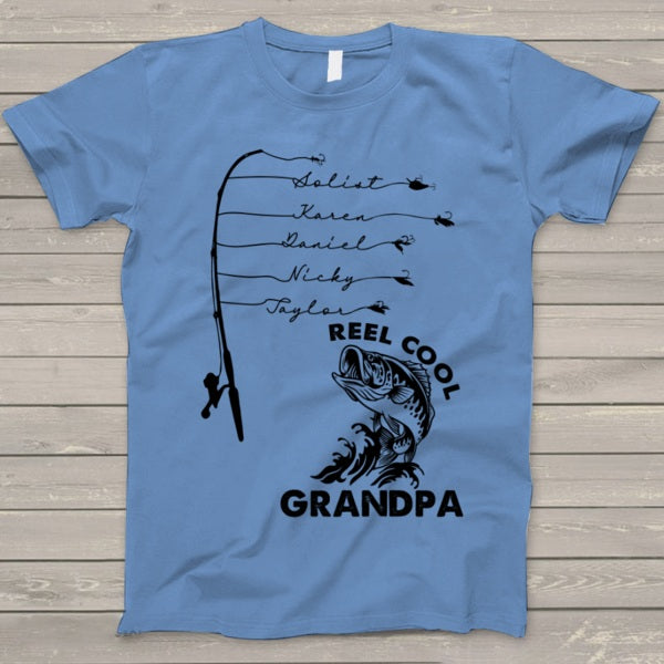 Personalized Tee Shirt For Grandpa Reel Cool Grandpa Shirt Custom Grandkids Name Shirt For Fishing Lovers