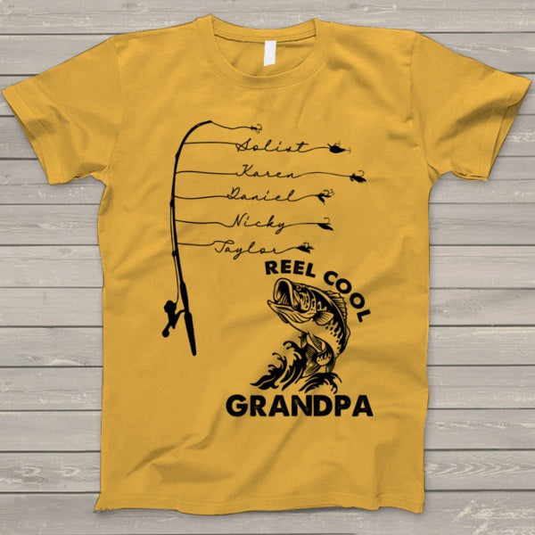 Personalized Tee Shirt For Grandpa Reel Cool Grandpa Shirt Custom Grandkids Name Shirt For Fishing Lovers