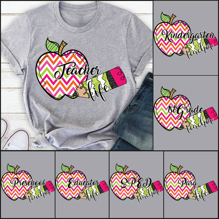 Personalized T-Shirt Teacher Life Zig Zag Stripe Apple Pencil Printed Back To School Outfit