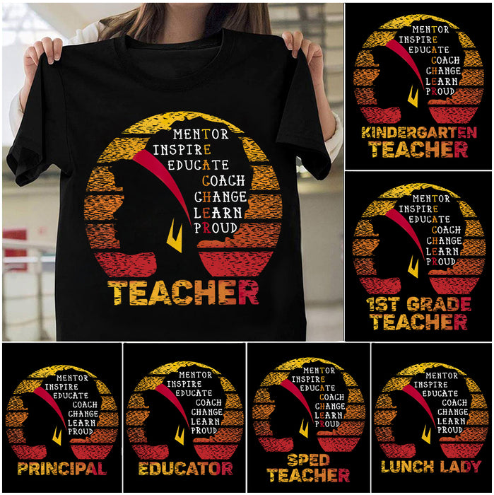 Personalized T-Shirt For Teacher Mentor Inspire Educate Coach Vintage Design Back To School Outfit