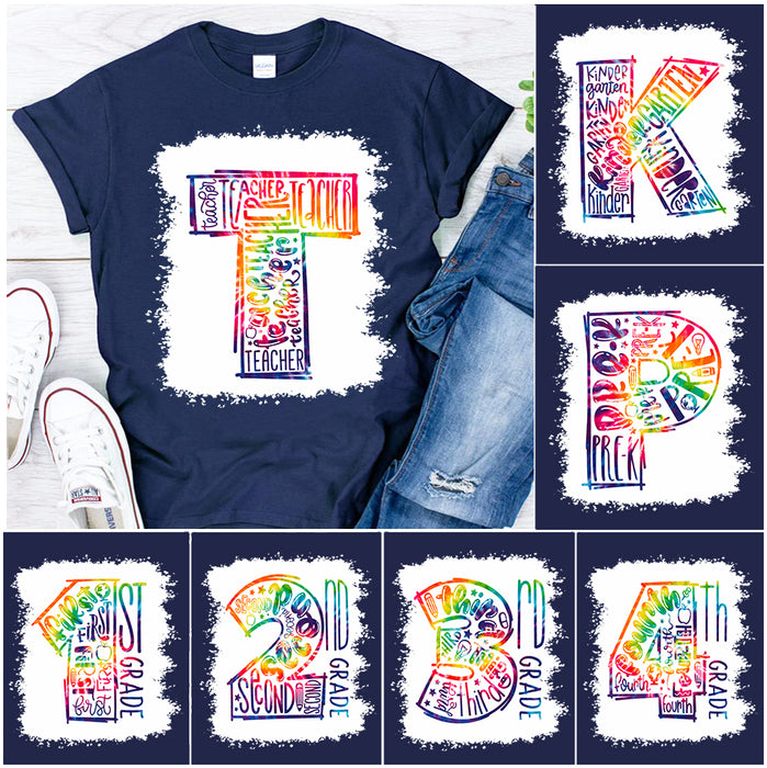 Personalized T-Shirt Teacher Graphic Design Tie Dye Color Custom Title Back To School Outfit Teacher Appreciation Shirt