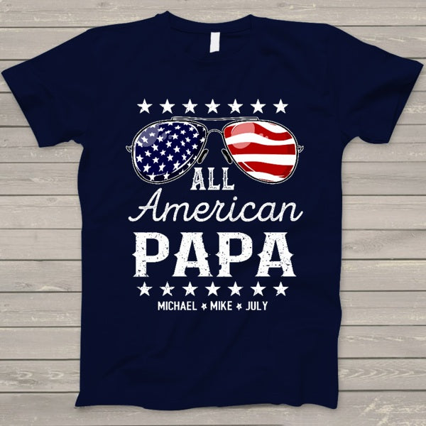 Personalized Tee Shirt For Grandpa All American Papa Shirt Custom Grandkids Name Shirt For Independence Day