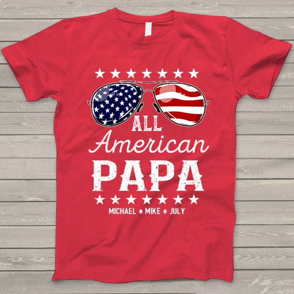 Personalized Tee Shirt For Grandpa All American Papa Shirt Custom Grandkids Name Shirt For Independence Day