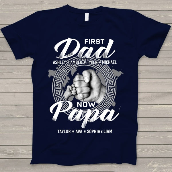 Personalized Shirt for New Grandpa First Dad Now Papa Shirt Cute Bump Hand Design Custom Names Tee Shirts