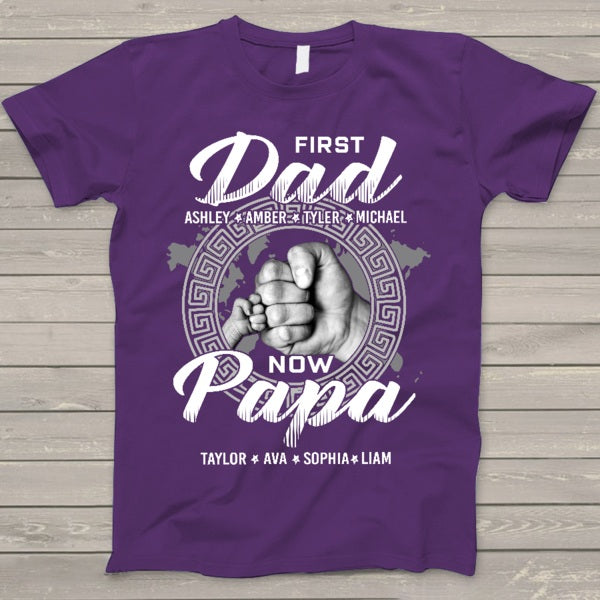 Personalized Shirt for New Grandpa First Dad Now Papa Shirt Cute Bump Hand Design Custom Names Tee Shirts