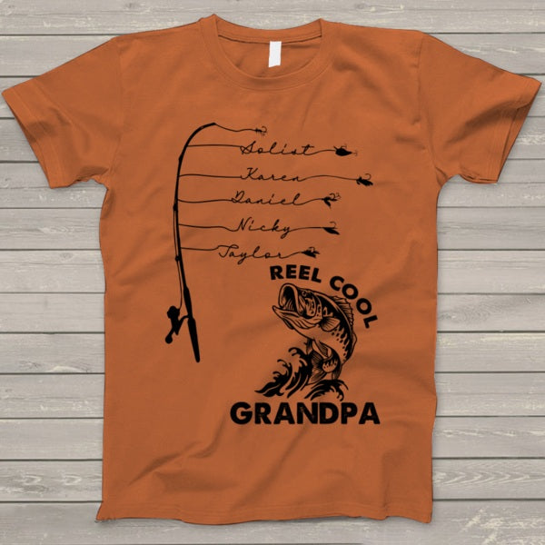 Personalized Tee Shirt For Grandpa Reel Cool Grandpa Shirt Custom Grandkids Name Shirt For Fishing Lovers