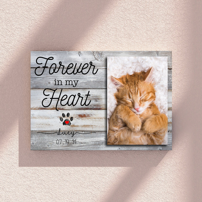 Personalized Memorial Canvas Wall Art For Loss Of Cat Dog Forever In My Heart Pawprint Custom Name Photo Pet Loss Gifts