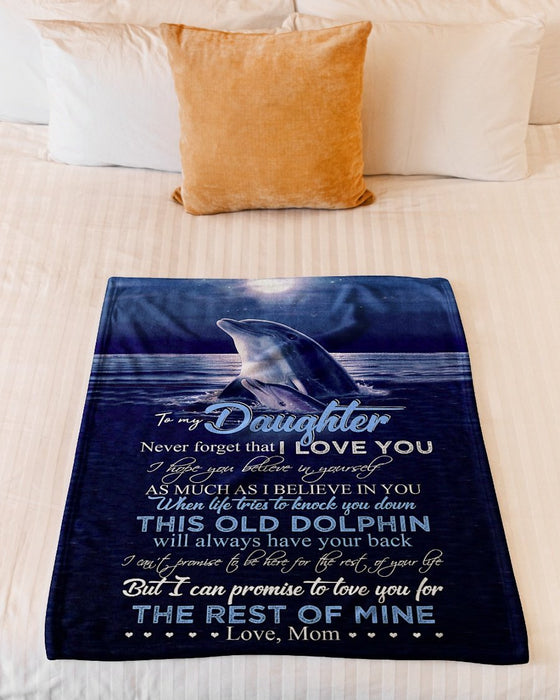 Personalized To My Daughter Fleece Sherpa Blanket From Mom Never Forget That I Love You Sea Dolphins Under The Moon