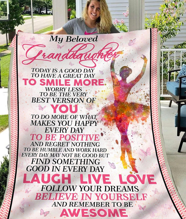 Personalized Pink Blanket To My Beloved Granddaughter Watercolor Ballet Dancer Blanket Custom Name