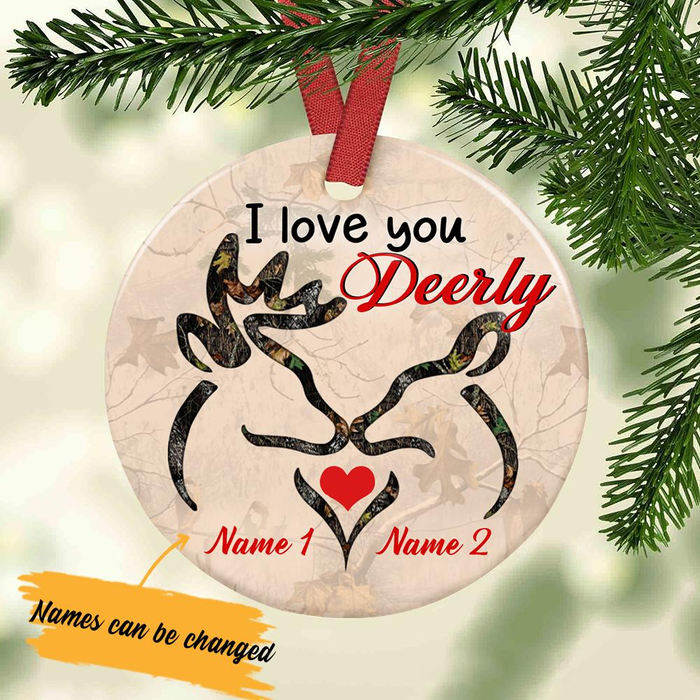 Personalized Ornament Gifts For Couples Hunting Buck & Doe I Love You Deerly Custom Name Tree Hanging On Christmas