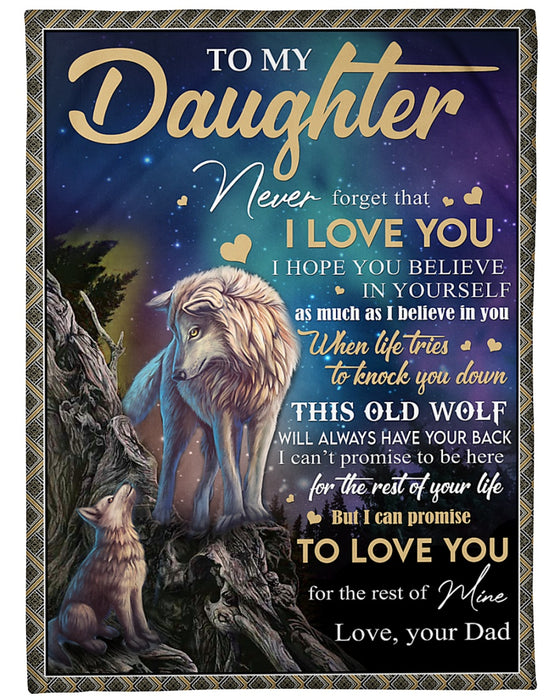 Personalized Blanket To My Daughter From Dad I Love You Vintage Design Butterfly Old & Baby Wolf Print Custom Name