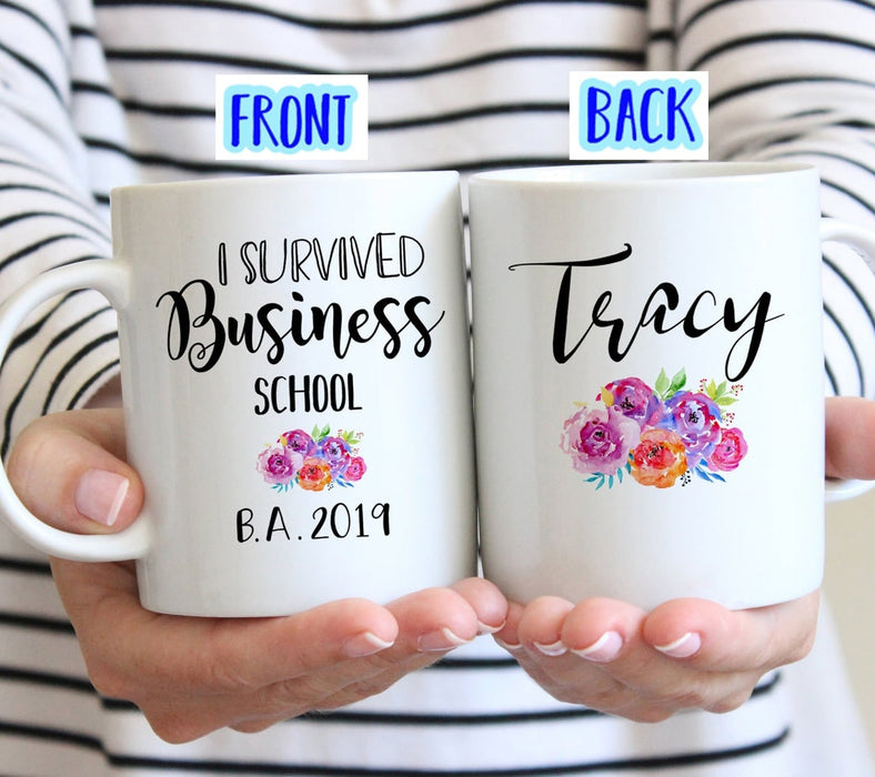 Personalized Graduation Mug Business School 2021 Custom Name, Degree and Year Graduate Mugs Gifts