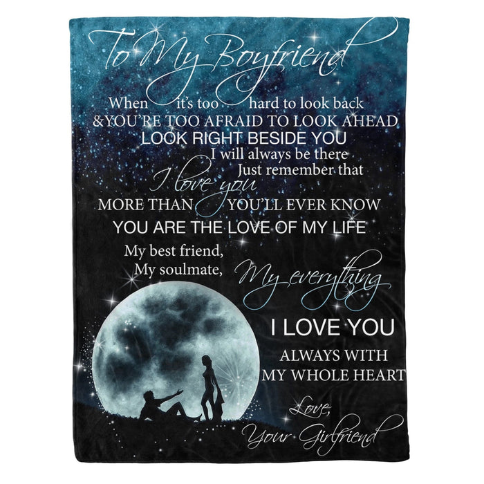 Personalized To My Boyfriend Blanket From Girlfriend Look Right Beside You Moon Silhouette Custom Name Christmas Gifts