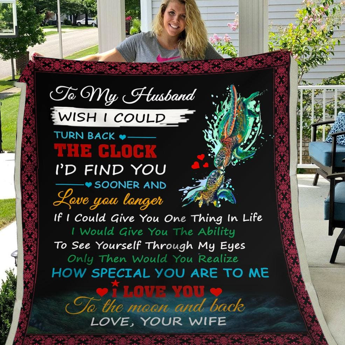 Personalized Blanket To My Husband I'D Find You Sooner Print Green Turtle Couple Blanket For Valentines Custom Name