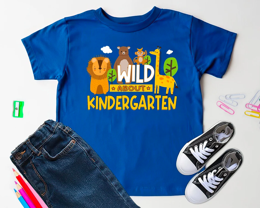Personalized T-Shirt For Kid Wild About Kindergarten Wild Animal Print Custom Name Back To School Outfit