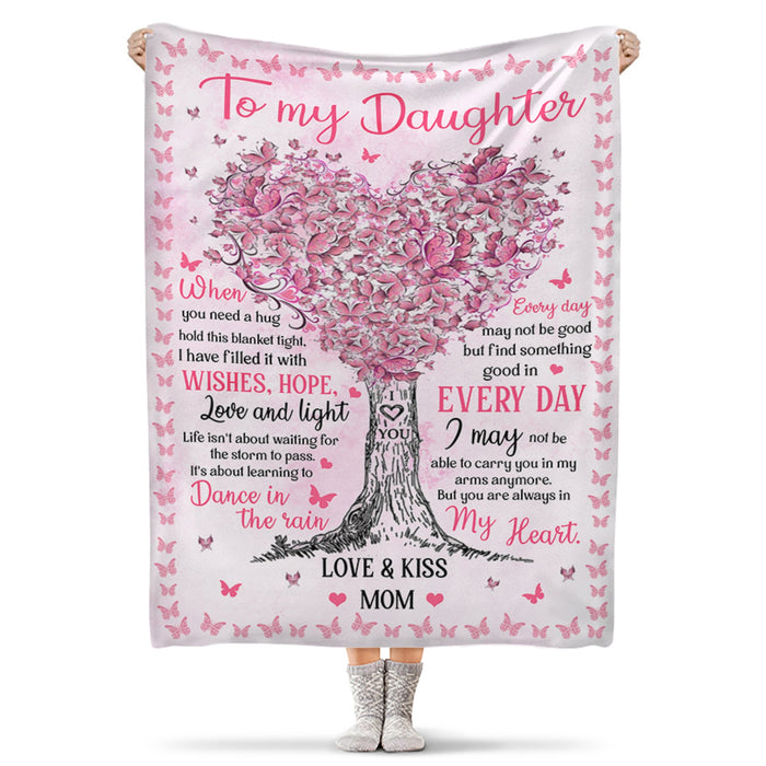 Personalized To My Daughter Premium Fleece Blanket You Are Always In My Heart From Mom Pink Heart Tree Of Life Blanket