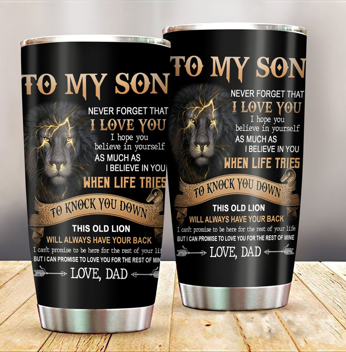 Personalized To My Son Tumbler From Dad Mom Lion Never Forget That I Love You  Custom Name Travel Cup Gifts For Birthday