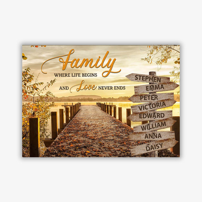 Personalized Matte Canvas For Family Autumn Sunset On Bridge Street Sign Custom Family Name Canvas Poster