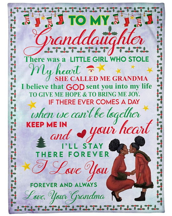 Personalized Blanket To My Granddaughter From Grandma There Was A Little Girl Print Black Woman & Baby Xmas Design