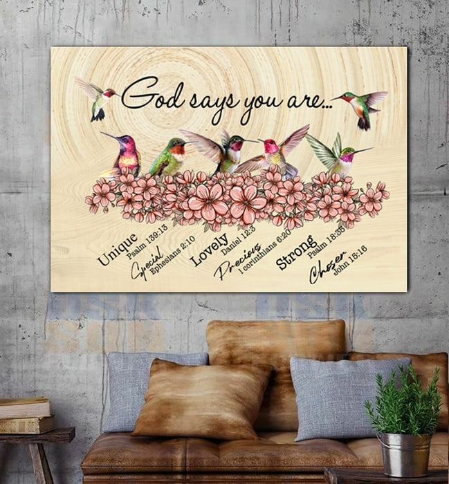 Matte Canvas God Say You Are Unique Special Lovely Strong Chosen Hummingbird Floral Canvas Inspiration Gift Ideas