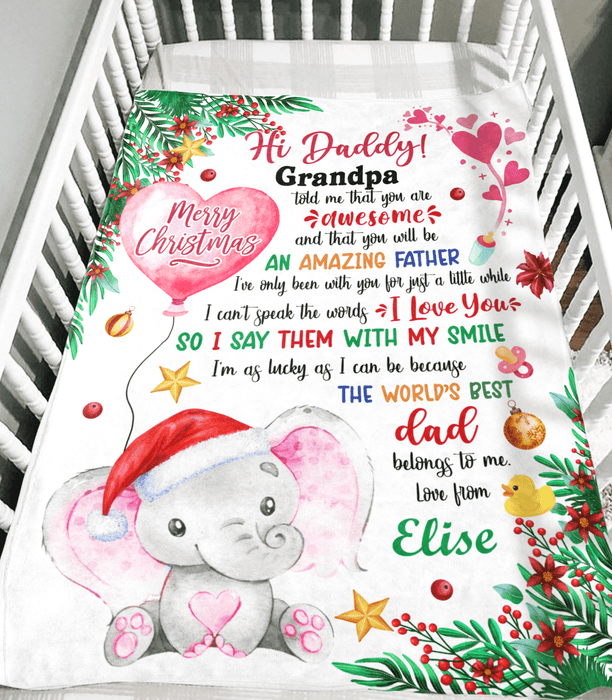 Personalized Blanket For New Dad From Baby You Are Awesome Pink Cute Elephant Custom Name Gifts For First Christmas Xmas