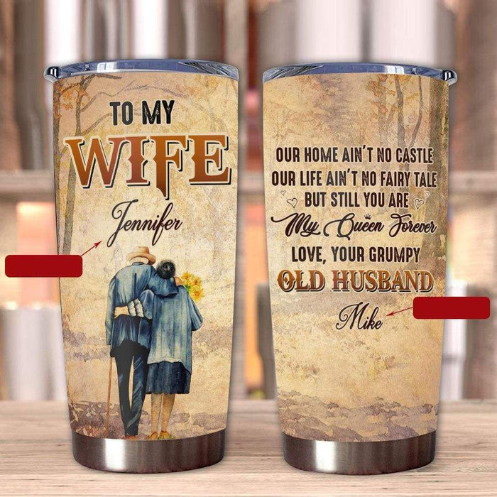 Personalized To My Wife Tumbler From Husband You're My Queen Forever Vintage Custom Name Travel Cup Gifts For Christmas