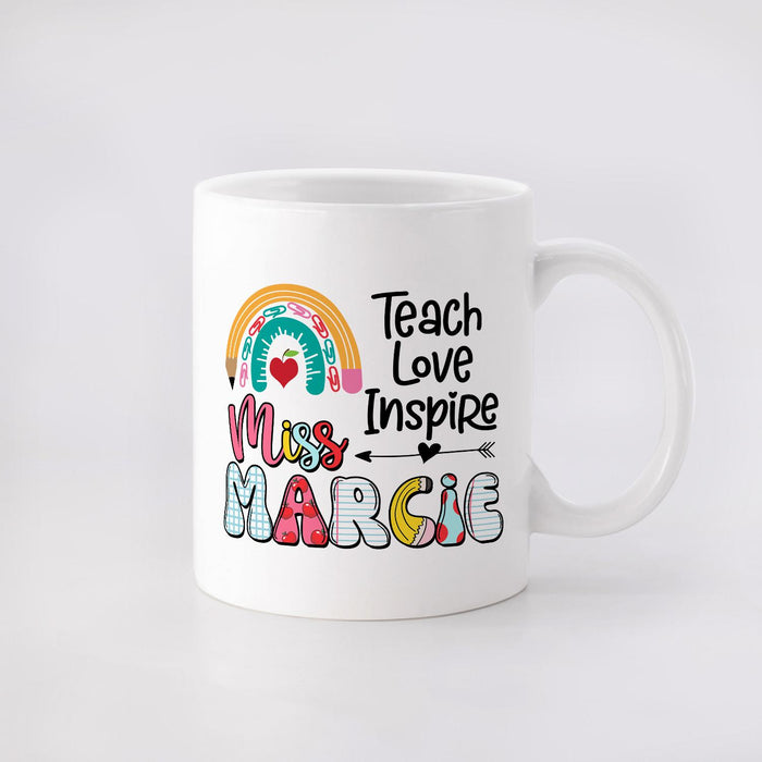 Personalized Ceramic Coffee Mug For Teachers Teach Love Inspire Rainbow Design Custom Name 11 15oz Back To School Cup