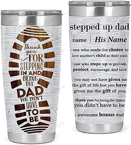 Personalized Tumbler Gifts For Stepdad Stepped Up Dad Definition Footprint Custom Name Travel Cup For Christmas Birthday