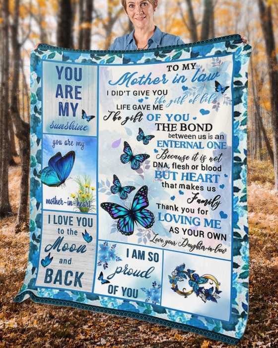 Personalized Sherpa Blanket To My Mother In Law Blue Butterflies & Flower Design Print Custom Name Thow Blanket