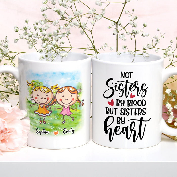 Personalized Ceramic Coffee Mug For Bestie BFF Sisters By Heart Cute Girls & Heart Print Custom Name 11 15oz Cup