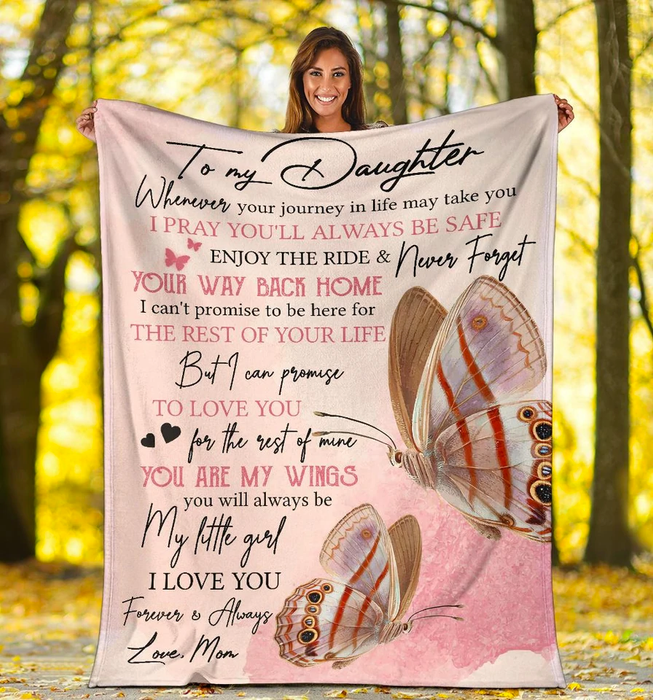 Personalized Fleece Blanket To My Daughter Pink Butterfly Premium Blanket Custom Name