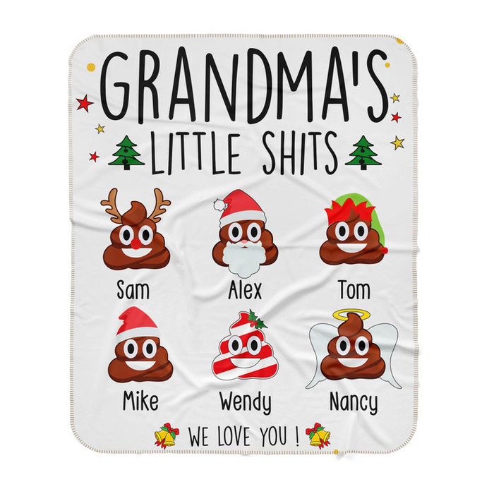 Personalized Blanket Grandma'S Little Shit Cute Shit With Funny Face Christmas Design Custom Grandkids Name
