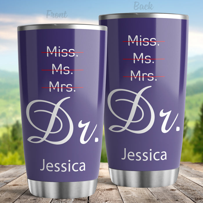 Personalized Doctor Graduation Tumbler For Medical Student Purple Theme Miss Ms Mrs Dr Custom Name Doctorate Travel Cup