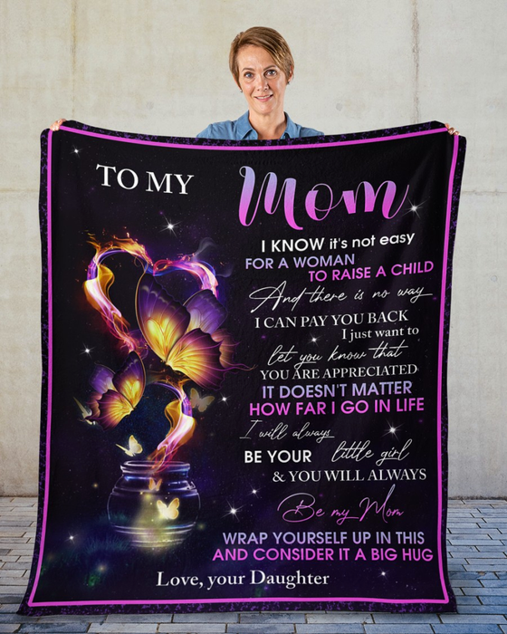 Personalized Lovely Blanket To My Mom On Mothers Day Purple Butterfly With Heart Blanket Custom Name