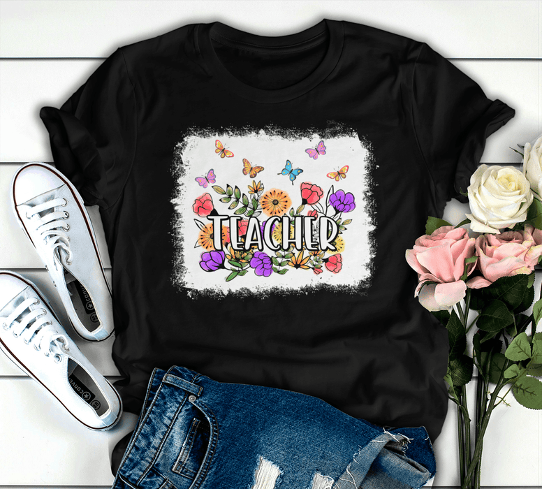 Personalized T-Shirt For Teachers Colorful Flowers Design Custom Job Title Back To School 2022 Outfit