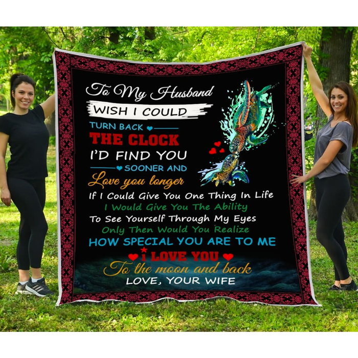 Personalized Blanket To My Husband I'D Find You Sooner Print Green Turtle Couple Blanket For Valentines Custom Name