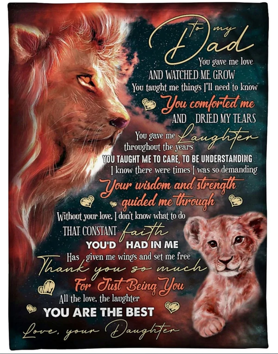 Personalized Blanket To My Dad From Daughter Thank You Old And Baby Lion Under Star Night Printed Custom Name