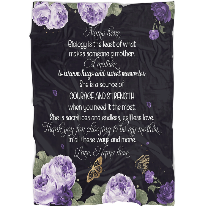 Personalized Blanket For Bonus Mom From Son Daughter Thank You For Choosing To Be My Mother Flower & Butterfly Printed